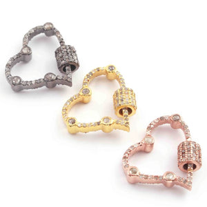 1 Pc Pave Diamond Heart Shape Designer Carabiner - Diamond Lock with Screw On Mechanism 24mmx20mm C00329 - Tucson Beads