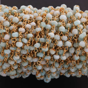 3 Feet Amazonite Beads 3mm Faceted Rosary Beaded chain- 24 K Gold Plated Wire Wrapped Chain NSC0038 - Tucson Beads