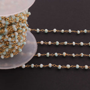 3 Feet Amazonite Beads 3mm Faceted Rosary Beaded chain- 24 K Gold Plated Wire Wrapped Chain NSC0038 - Tucson Beads