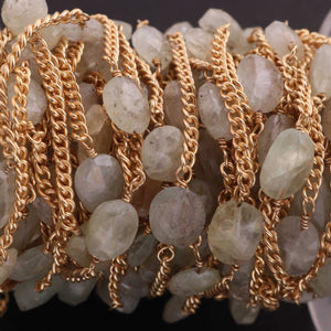2 Feet Prehnite Oval Shape Connector Chain -  24k Gold Plated Bezel Continuous Connector Beaded Chain 12mmx6mm NSC0037 - Tucson Beads