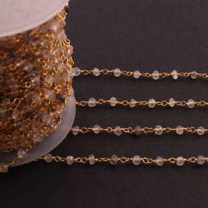5 FEET Black Rutile 3mm Rosary Style Beaded Chain - Black Rutile Faceted Beads wire wrapped 24k Gold Plated NSC0028 - Tucson Beads