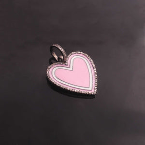 1 Pc Pave Diamond Pendant, 925 Sterling Silver , Bakelite Heart Charm, Enamel Heart Pendant 27mmx25mm PD1950 - Tucson Beads