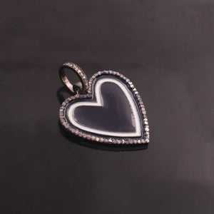 1 Pc Pave Diamond Pendant, 925 Sterling Silver , Bakelite Heart Charm, Enamel Heart Pendant 27mmx25mm PD1950 - Tucson Beads
