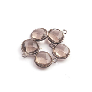 5 Pcs Smoky Quartz  Oxidized Sterling Silver Faceted Round Shape Pendant - Gemstone Pendant 14mmx11mm- SS068 - Tucson Beads
