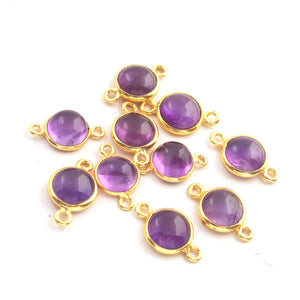 10 Pcs  Amethyst Smooth Round 925 Sterling Vermeil Double Bail Connector -Amethyst  Smooth Connector 13mmx8mm  SS181 - Tucson Beads