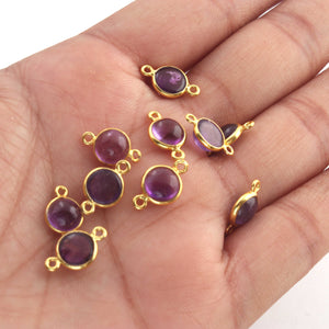 10 Pcs  Amethyst Smooth Round 925 Sterling Vermeil Double Bail Connector -Amethyst  Smooth Connector 13mmx8mm  SS181 - Tucson Beads
