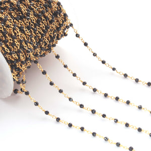 5 Feet Black Spinel 3mm 24k Gold Plated Rosary Beaded Chain- Black Spinel Beaded Chain- BD015 - Tucson Beads