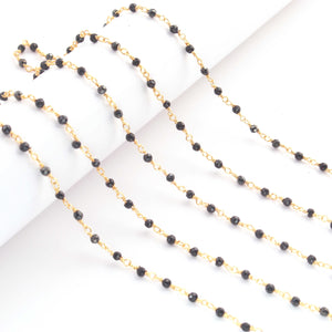 5 Feet Black Spinel 3mm 24k Gold Plated Rosary Beaded Chain- Black Spinel Beaded Chain- BD015 - Tucson Beads