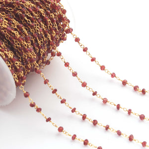5 Feet Mozambique Garnet 3mm 24k Gold Plated Rosary Beaded Chain-  Garnet Beaded Chain- BD013 - Tucson Beads
