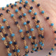 5 Feet Light Blue & Navy  Blue Glass Beads 3mm 24k Gold Plated Rosary Beaded Chain- Light Blue & Nevy Blue Glass Beads Beaded Chain- BD006 - Tucson Beads