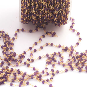 5 Feet Amethyst 3mm 24k Gold Plated Rosary Beaded Chain- Amethyst Beaded Chain- BD021 - Tucson Beads