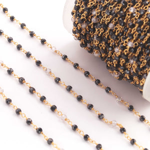 5 Feet Black & White Zircon 3mm 24k Gold Plated Rosary Beaded Chain- Black & White Zircon  Beaded Chain- BD004 - Tucson Beads