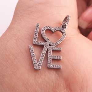 1 PC Pave Diamond " Love " Charm 925 Sterling Silver & Yellow Gold Pendant 27mmx17mm PD1917 - Tucson Beads