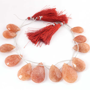 1  Strand Peach Moonstone Faceted Briolettes  - Pear Shape Briolettes - 23mm x 34mm-24mm x19mm, 8 Inches BR03358 - Tucson Beads