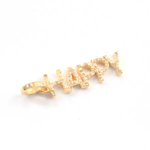 1 Pc Pave Diamond Small HAPPY Letter Charm Pendant, 925 Sterling Silver/Yellow Gold Vermeil 27mmx7mm, Pave Diamond Findings, PDC00214 - Tucson Beads
