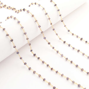 5 Feet Iolite 3mm 24k Gold Plated Rosary Beaded Chain-  Iolite Beaded Chain- BD012 - Tucson Beads