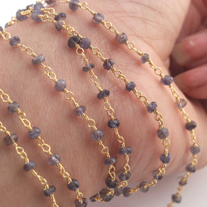 5 Feet Iolite 3mm 24k Gold Plated Rosary Beaded Chain-  Iolite Beaded Chain- BD012 - Tucson Beads