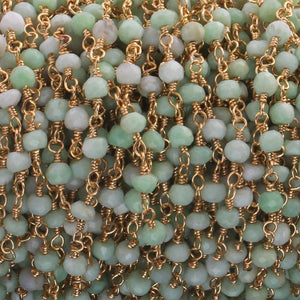 5 Feet Green Opal 3mm 24k Gold Plated Rosary Beaded Chain- Green Opal Beaded Chain- BD003 - Tucson Beads