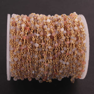 5 Feet Multi Moonstone 3mm 24k Gold Plated Rosary Beaded Chain- Moonstone Beaded Chain- BD020 - Tucson Beads