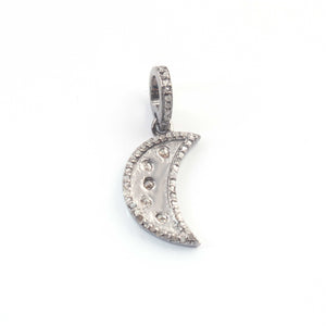 1 Pc Pave Diamond Moon Charm Pendant, 925 Sterling Silver/Yellow Gold Vermeil 18mmx7mm, You Choose PDC00218 - Tucson Beads