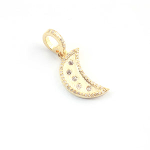 1 Pc Pave Diamond Moon Charm Pendant, 925 Sterling Silver/Yellow Gold Vermeil 18mmx7mm, You Choose PDC00218 - Tucson Beads