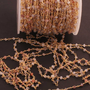 5 Feet Multi Moonstone 3mm 24k Gold Plated Rosary Beaded Chain- Moonstone Beaded Chain- BD020 - Tucson Beads
