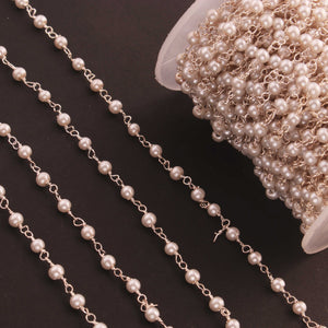 5 Feet Glass Pearl 3mm 925 Silver Plated Rosary Beaded Chain-  Pearl Beaded Chain- BD019 - Tucson Beads