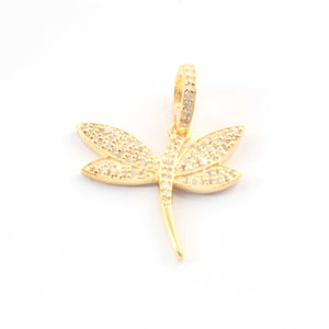 1 PC Pave Diamond Dragon Fly Charm 925 Sterling Silver & Yellow Gold Pendant 18mmx21mm PD1906 - Tucson Beads