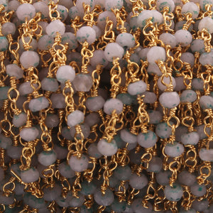 5 Feet Shaded Green Chalcedony 3mm 24k Gold Plated Rosary Beaded Chain- Chalcedony Beaded Chain- BD001 - Tucson Beads