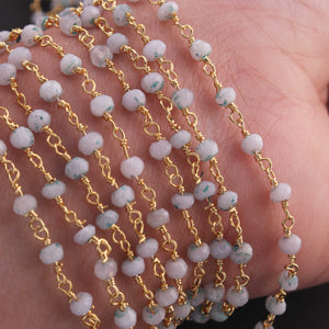 5 Feet Shaded Green Chalcedony 3mm 24k Gold Plated Rosary Beaded Chain- Chalcedony Beaded Chain- BD001 - Tucson Beads