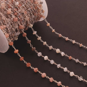 5 Feet Multi Moonstone 3mm 925 Silver Plated Rosary Beaded Chain-  Moonstone Beaded Chain- BD018 - Tucson Beads