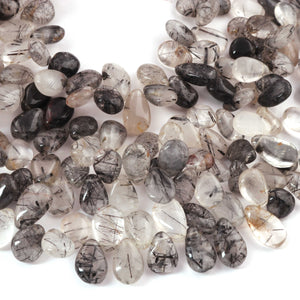 1 Strand Black Rutile  Smooth Briolettes - Pear  Shape  Briolettes - 10mmx9mm-17mmx9mm- 10 Inches BR03347 - Tucson Beads