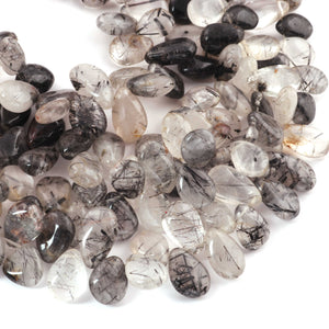 1  Strand Black Rutile  Smooth Briolettes -Pear Shape  Briolettes - 9mmx10mm-9mmx17mm- 10 Inches BR03347 - Tucson Beads