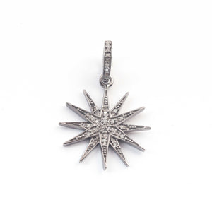 1 pc Pave Diamond Star Charm Pendant ,Sterling Silver Charm, Vermeil Pave diamond Finding, jewelry making 22mmx19mm You Choose PDC00224 - Tucson Beads