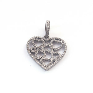 1 Pc Pave Diamond Designer Heart With Heart Charm 925 sterling Silver , Yellow Gold Vermeil Pendant- 8mmx20mm PDC00225 - Tucson Beads