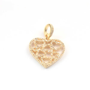 1 Pc Pave Diamond Designer Heart With Heart Charm 925 sterling Silver , Yellow Gold Vermeil Pendant- 8mmx20mm PDC00225 - Tucson Beads