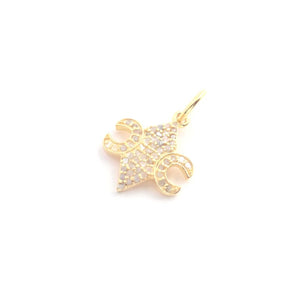 1 Pc Pave Diamond Fleur-de-lis Pendant, 925 Streling Silver, Yellow & Rose Gold Vermeil , Pave Diamond Jewelry 15mmx13mm PDC00354 - Tucson Beads