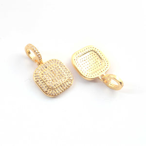 1 PC Pave Diamond Square Charm 925 Sterling Silver & Yellow Gold Pendant 15mmx13mm PD1912 - Tucson Beads