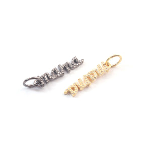 1 Pc Pave Diamond Small 'mama' Letter Charm Pendant, 925 Sterling Silver/Yellow Gold Vermeil 24mmx5mm, PDC00227 - Tucson Beads