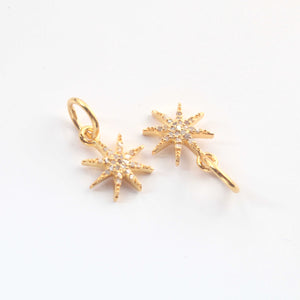 1 Pc Pave Diamond Star Charm Pendant, 925 Sterling Silver Pendant/Yellow Gold Vermeil, Pave Diamond Jewelry 12mmx11mm PDC00221 - Tucson Beads