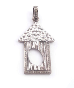1 Pc Antique Finish Pave Diamond Designer Hut & Center Oval Pendant - 925 Sterling Silver- Necklace Pendant 47mmx26mm PDC277 - Tucson Beads