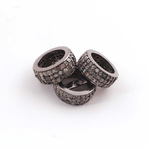 1 Pc Pave Diamond Three Line Designer Pave Jewelry Spacer Beads 925 Sterling Silver- Rondelles Beads- 12mm PDC325 - Tucson Beads