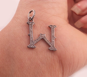 1 PC Pave Diamond Letter " W " Shape Pendant Over 925 Sterling Silver & Yellow Gold -  21mmx18mm-8mmx5mm RRPD011 - Tucson Beads