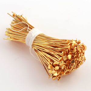 50 Pcs Gold Plated Head Pin,  Gold Stike ,Round Shape Head Pin , Copper Pin,  Gold Plated Copper Head Pin 65mmx5mm GPC1474 - Tucson Beads