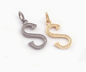 1 PC Pave Diamond Letter " S " Shape Pendant Over 925 Sterling Silver & Yellow Gold - 22mmx12mm-8mmx5mm RRPD013 - Tucson Beads