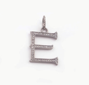 1 PC Pave Diamond Letter " E " Shape Pendant Over 925 Sterling Silver - 20mmx14mm-8mmx5mm RRPD012 - Tucson Beads