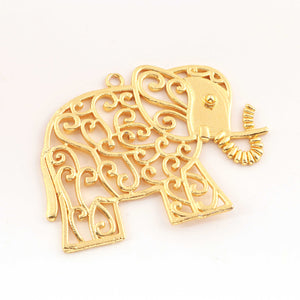 10 Pc Designer 24k Gold Plated Elephant Charm  ,Copper Elephant Design Pendant , Filigree Elephant Jewelry Making46mmx61mm GPC1482 - Tucson Beads