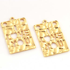 10 Pcs Designer 24k Gold Plated Rectangle Charm ,Copper I LOVE YOU Pendant Design Charm,Jewelry Making28mmx21mm GPC1477 - Tucson Beads