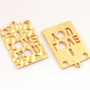 10 Pcs Designer 24k Gold Plated Rectangle Charm ,Copper I LOVE YOU Pendant Design Charm,Jewelry Making28mmx21mm GPC1477 - Tucson Beads