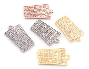 1 Pc Pave Diamond Rectangle Charm 925 sterling Silver, Rose & Yellow Gold Vermeil Single Bail Pendant - Rectangle Charm Pendant 27mmx14mm PDC549 - Tucson Beads